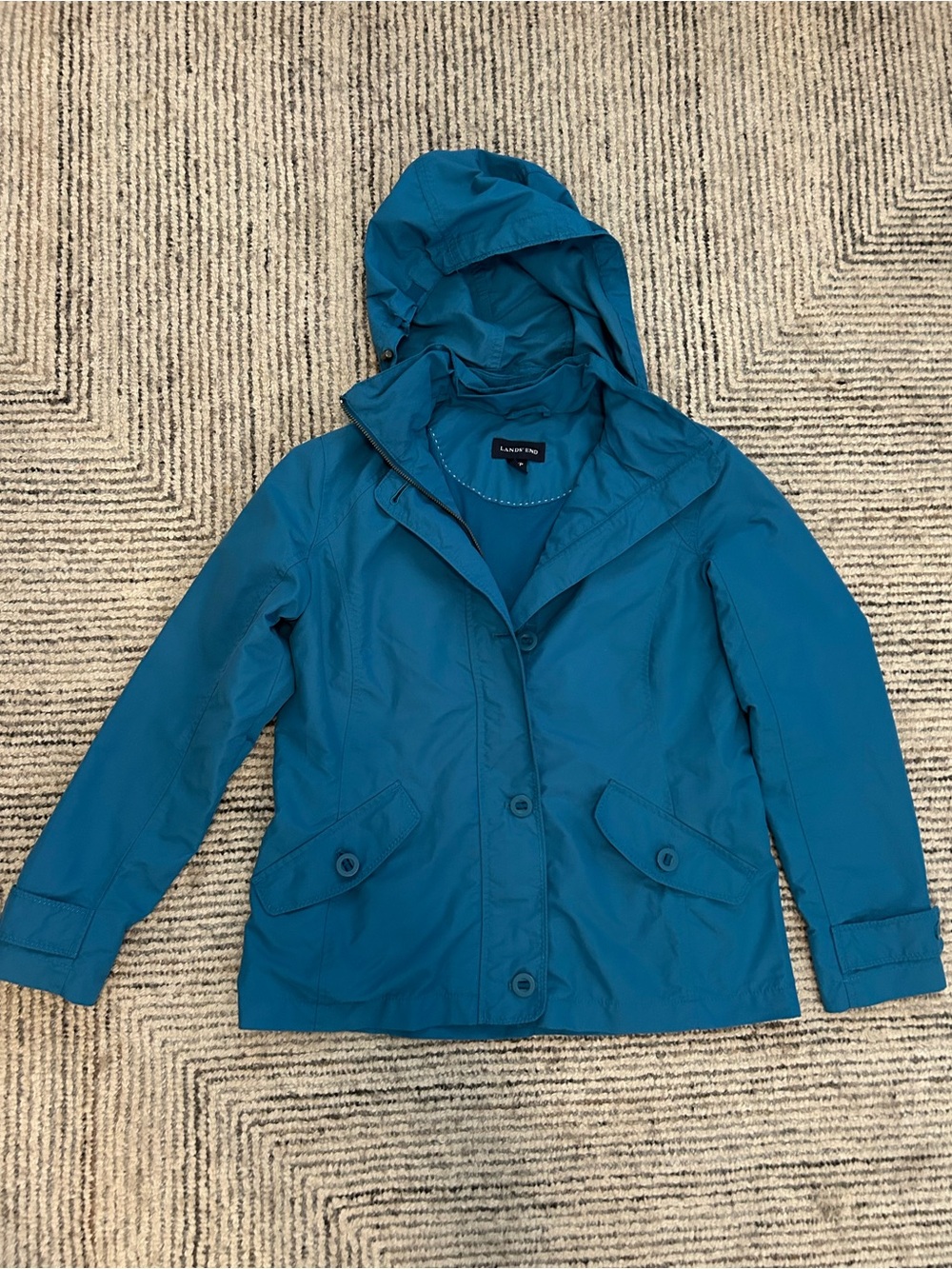 Lands' End Women's Teal Hooded Jacket Size XS Petite Outdoors